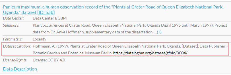 The suggested citation of an ABCD dataset as displayed in GFBio search